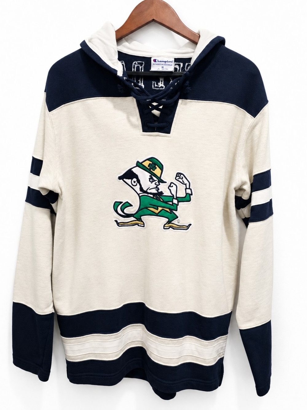Champion Notre Dame Fighting Irish Hockey Lace Up Hoodie Sweatshirt Mens M